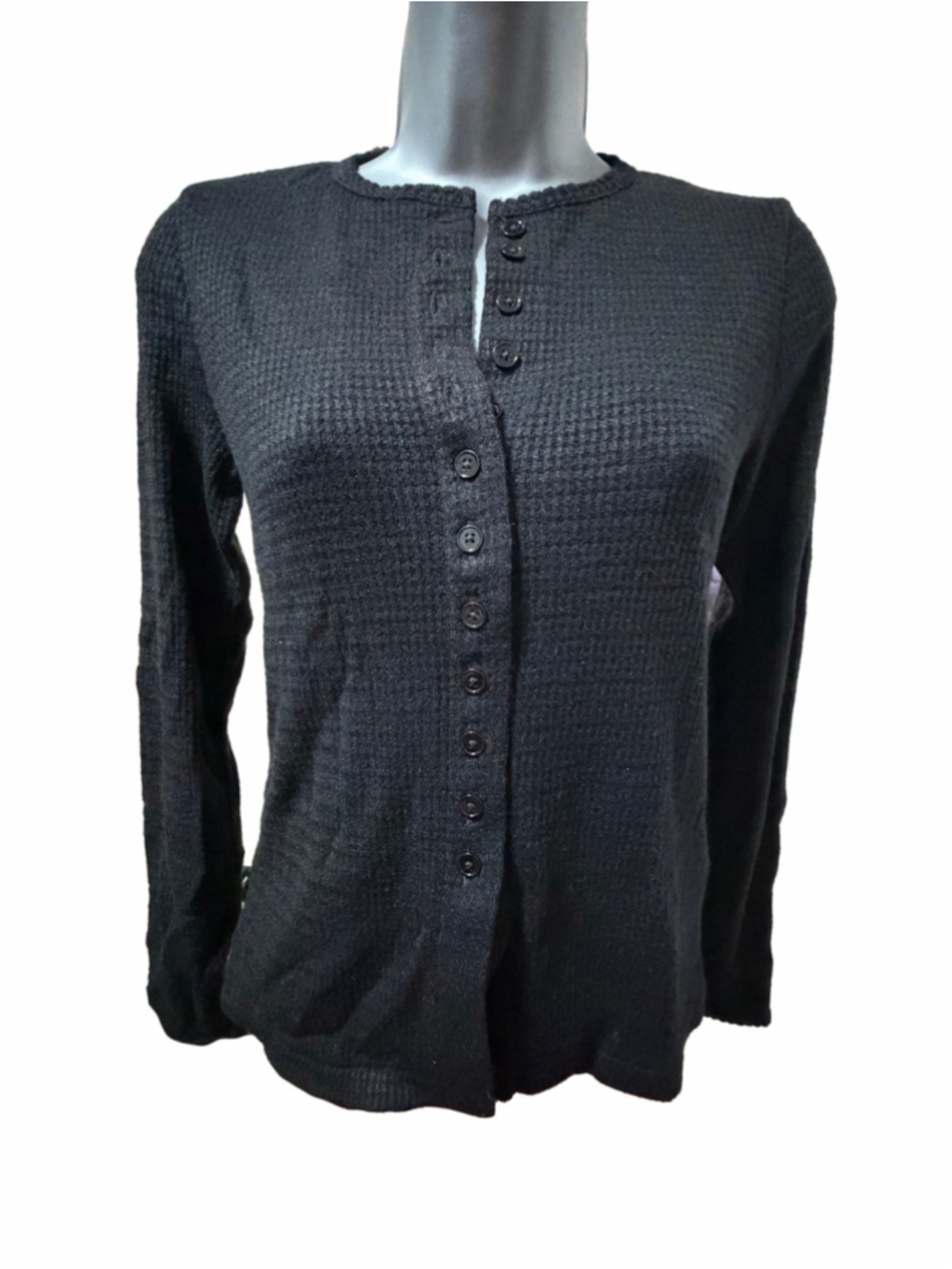 NWT Madewell Waffle-Knit Cutaway Crewneck Cardigan in black size XS
